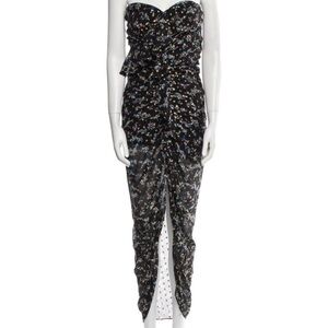 Veronica Beard Black Floral Strapless Ruched Midi Dress